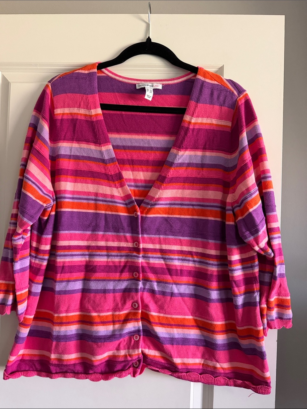 Isaac Mizrahi Striped Button-Front Top in Pink, Purple and Orange